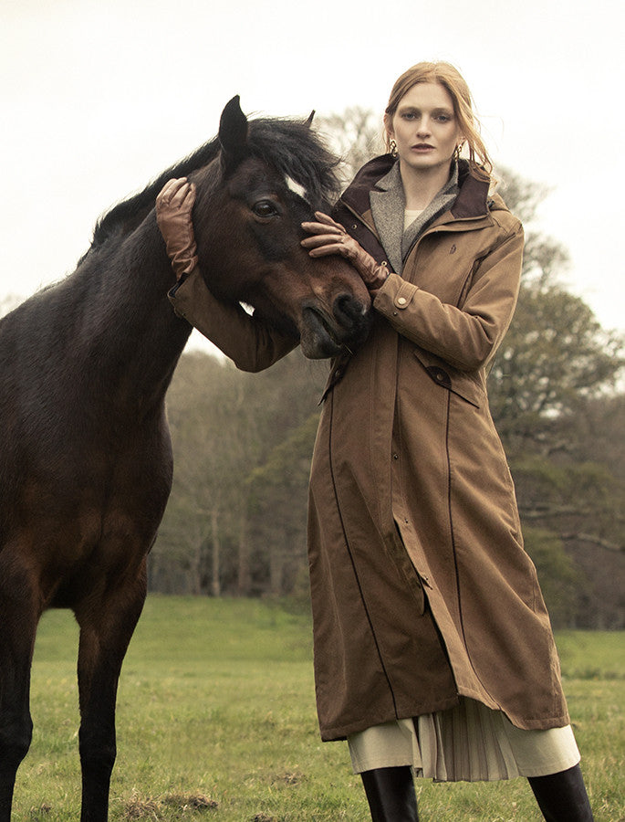 Erin Ladies Waterproof Long Riding Coat - Camel | Jack Murphy