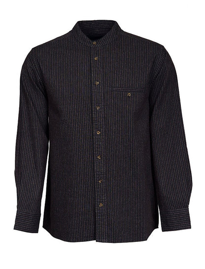 Ladies Comfort Cotton Grandfather Shirt - Black with Burgundy Stripes