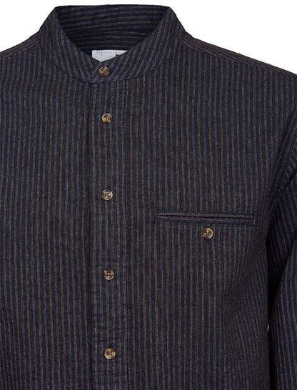 Ladies Comfort Cotton Grandfather Shirt - Black with Burgundy Stripes