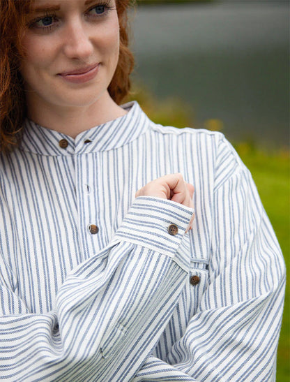 Ladies Flannel Grandfather Shirt - Blue Stripe