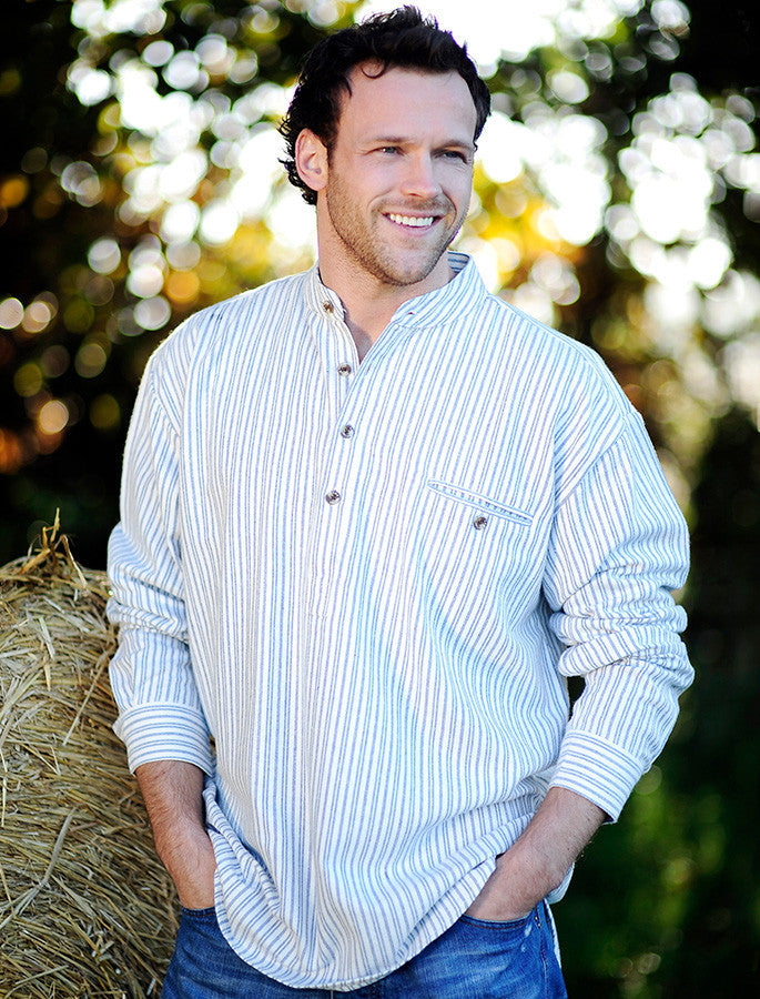 Flannel Grandfather Shirt - Blue Stripe