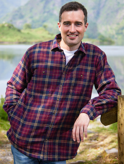 Fleece Lined Flannel Shirt - Maroon &amp; Navy Check