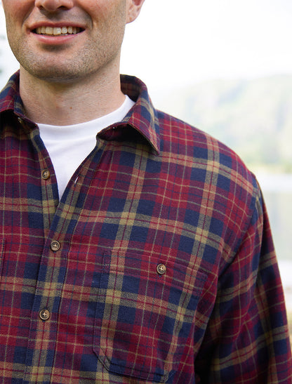 Fleece Lined Flannel Shirt - Maroon &amp; Navy Check
