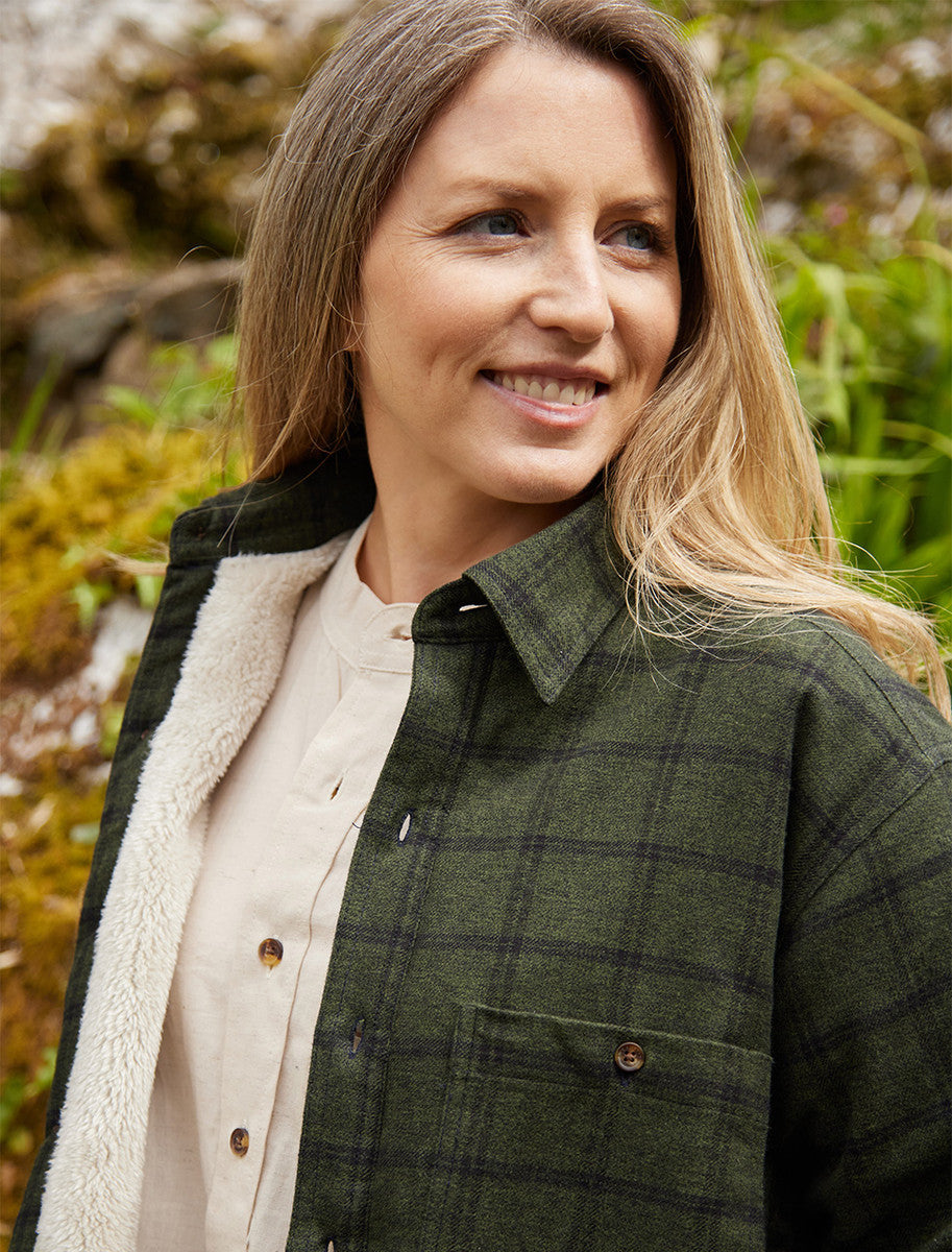 Ladies Fleece Lined Flannel Shirt - Forest Green &amp; Black Check