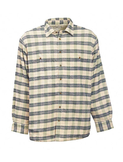 Fleece Lined Flannel Shirt - Ecru Green &amp; Navy Check