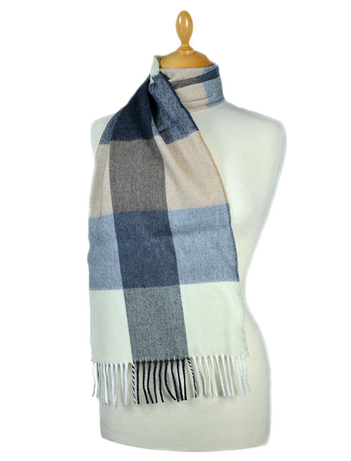 Fine Merino Check Scarf - Cream Grey Beige