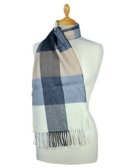 Fine Merino Check Scarf - Cream Grey Beige