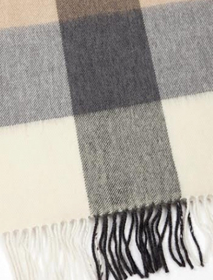 Fine Merino Check Scarf - Cream Grey Beige