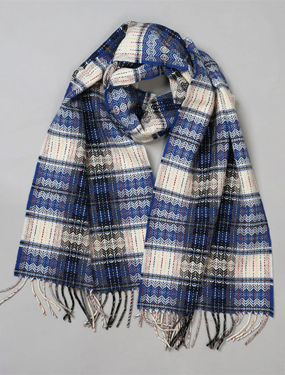Fine Wool Diamond Weave Scarf - blue 