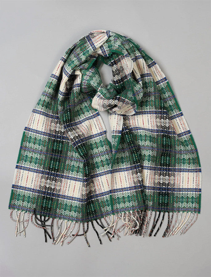 Fine Wool Diamond Weave Scarf - Green 