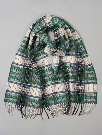 Fine Wool Diamond Weave Scarf - Green 