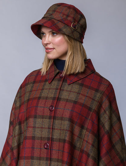 Ladies Tweed Flapper Cap - Red, Brown &amp; Grey