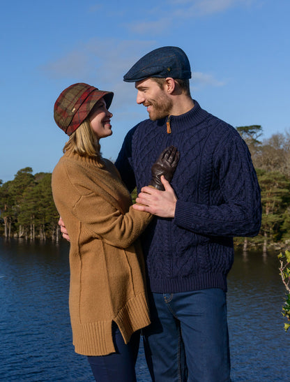 Ladies Tweed Flapper Cap - Red, Brown &amp; Grey