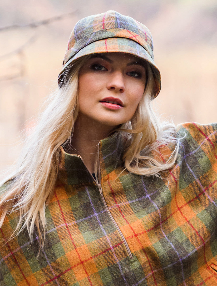 Ladies Tweed Flapper Cap - Orange &amp; Green