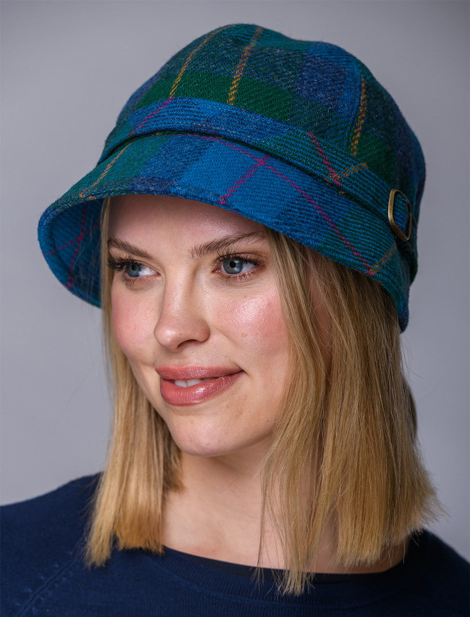 Ladies Tweed Flapper Cap - Green, Teal &amp; Purple