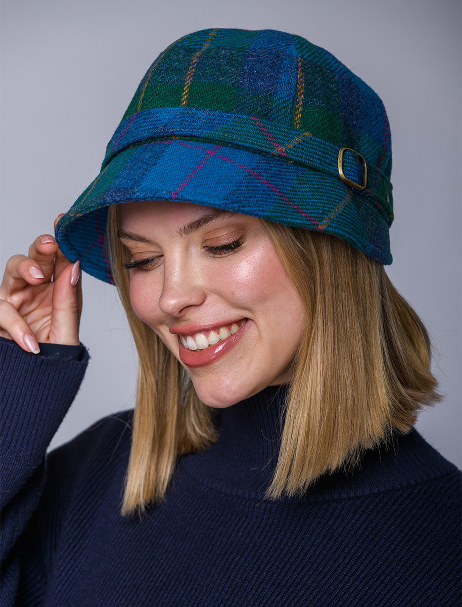 Ladies Tweed Flapper Cap - Green, Teal &amp; Purple