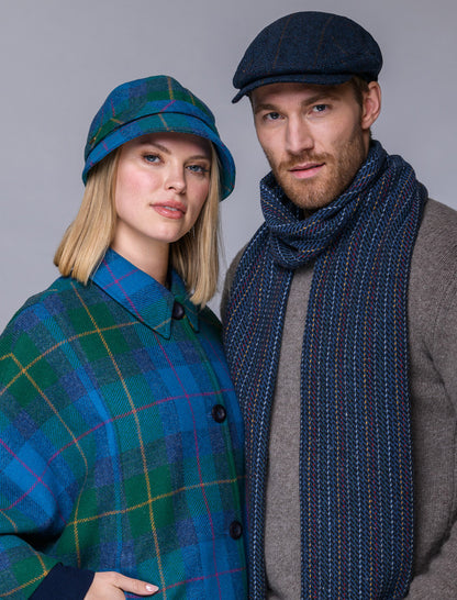 Ladies Tweed Flapper Cap - Green, Teal &amp; Purple