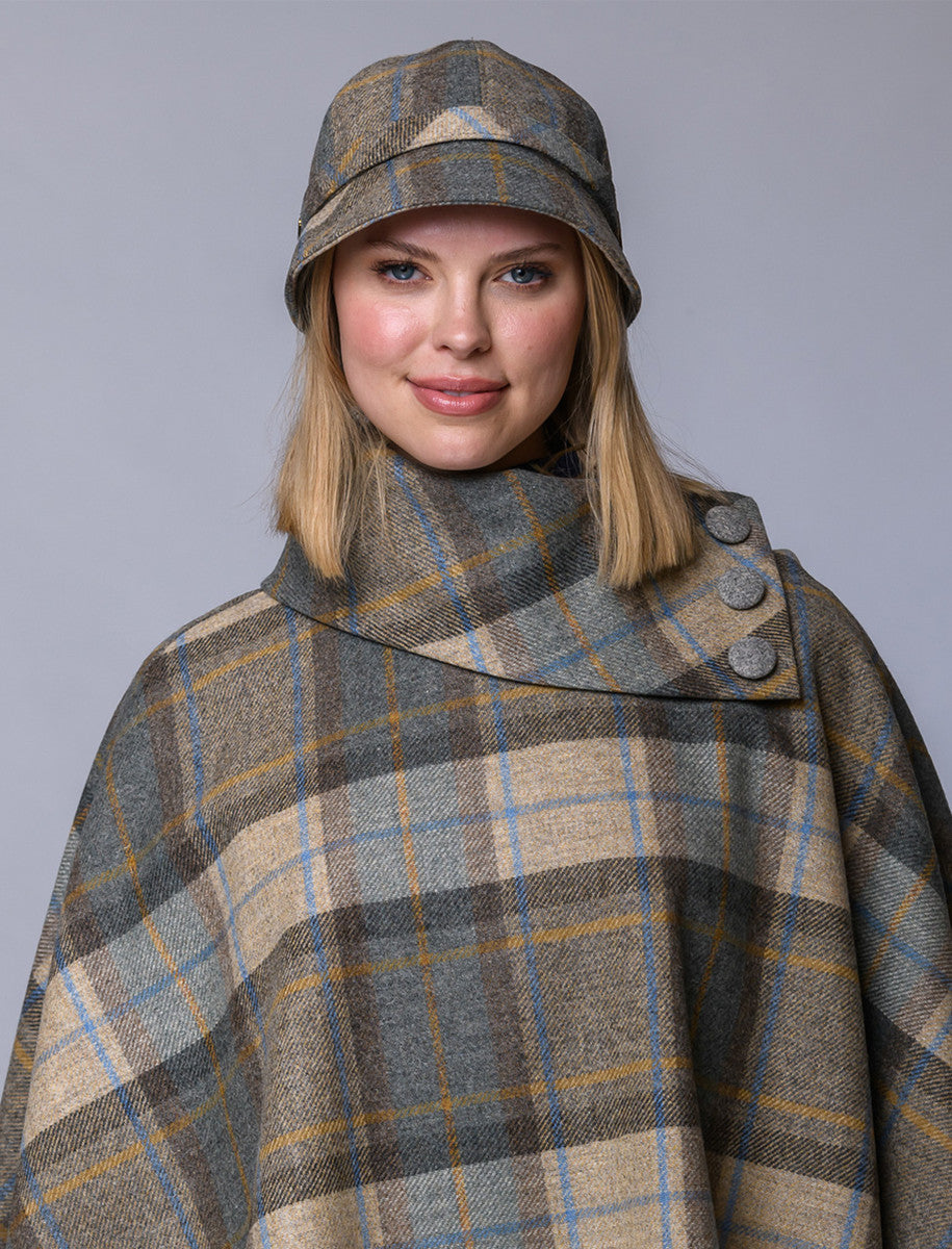 Ladies Tweed Flapper Cap - Beige, Grey &amp; Orange