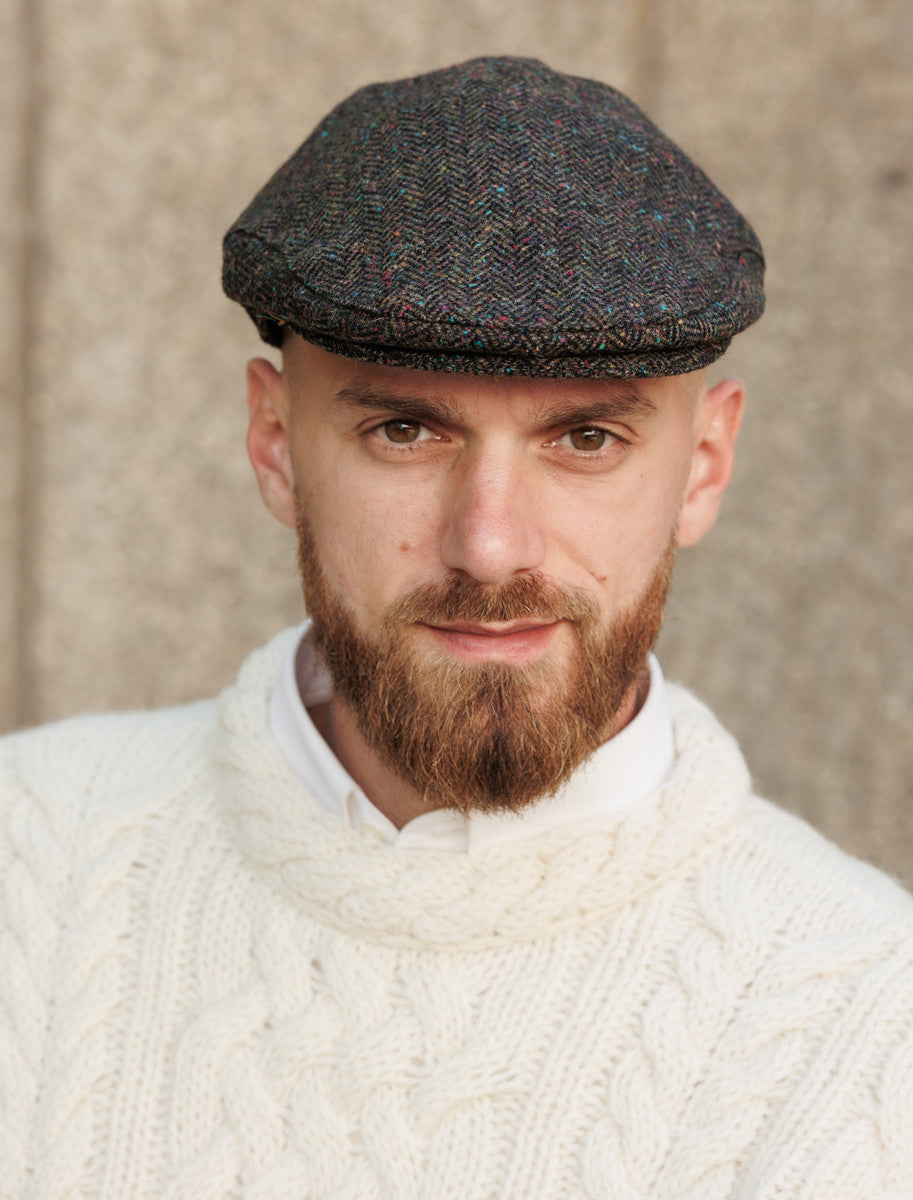 Donegal Tweed Flat Cap - Green with Fleck 