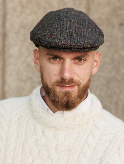 Donegal Tweed Flat Cap - Green with Fleck 