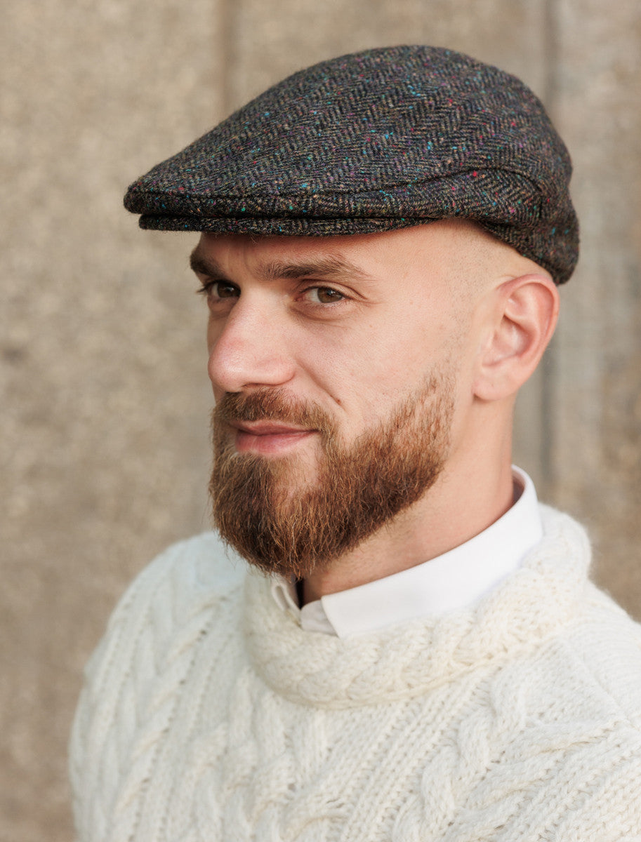 Donegal Tweed Flat Cap - Green with Fleck 