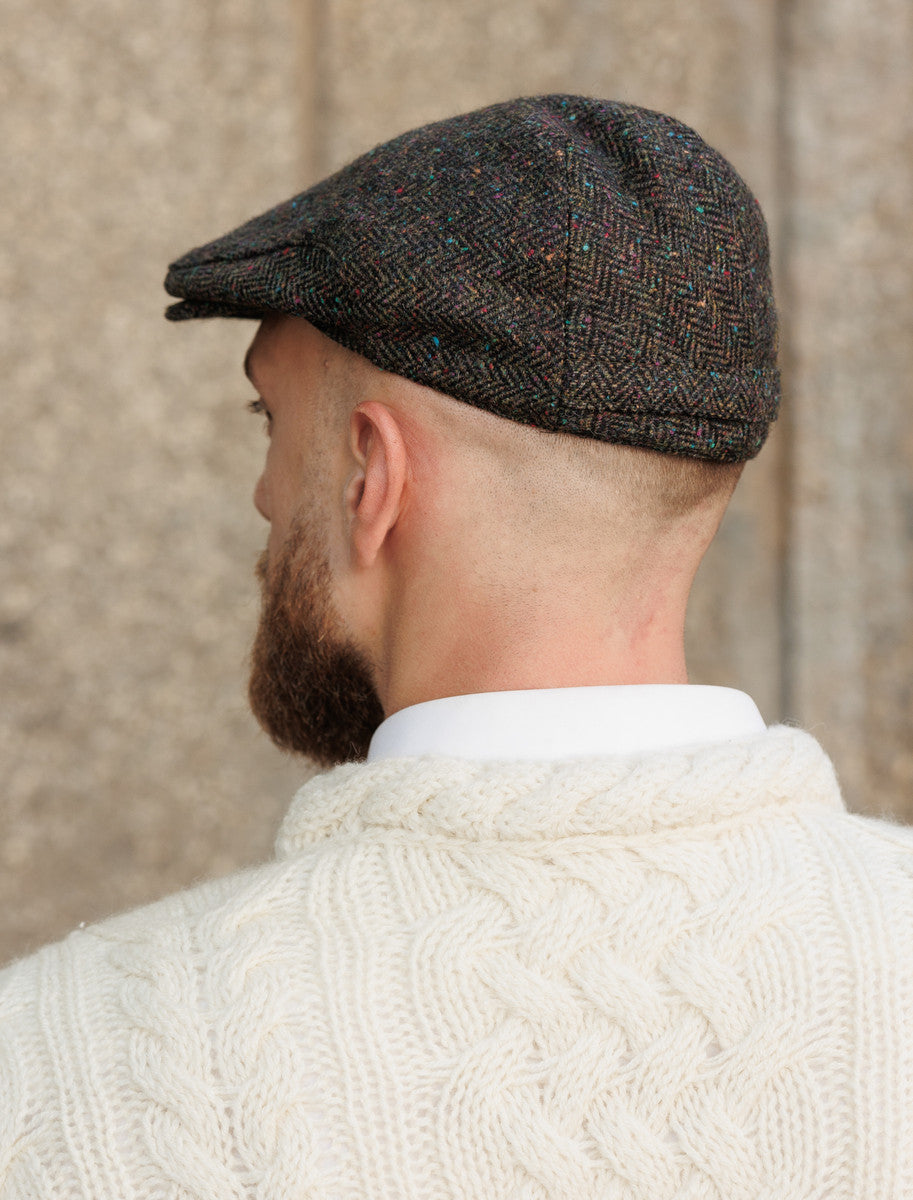 Donegal Tweed Flat Cap - Green with Fleck 