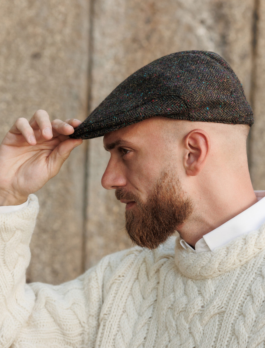 Donegal Tweed Flat Cap - Green with Fleck 