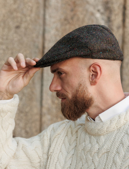 Donegal Tweed Flat Cap - Green with Fleck 