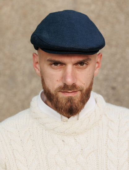 Donegal Tweed Flat Cap - Navy Herringbone 