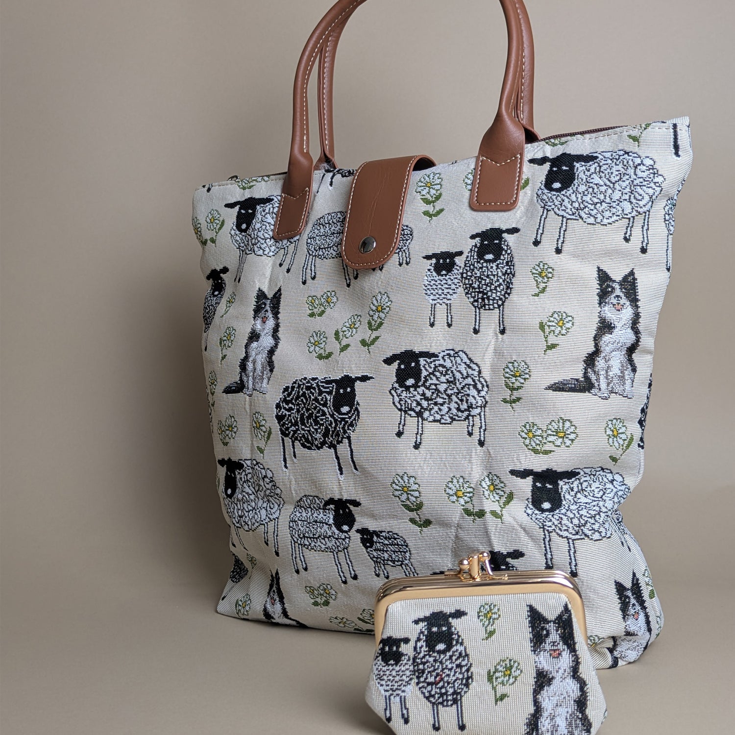 Sheep &amp; Collie Tapestry Foldaway Bag &amp; Purse Set