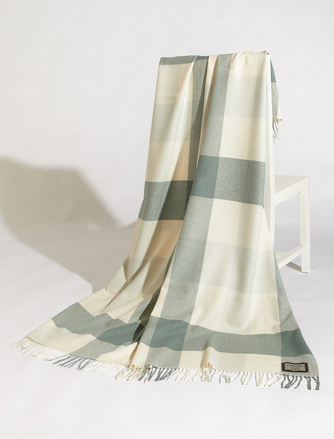 Lambswool Throw - Aqua Block Twill 