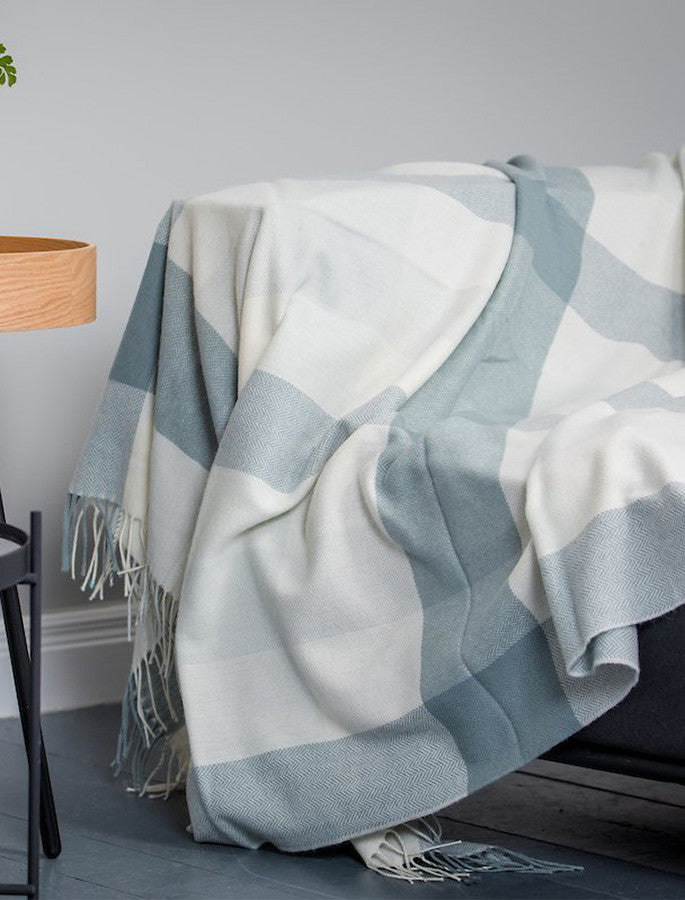 Lambswool Throw - Aqua Block Twill 