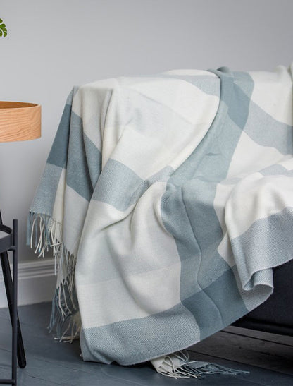 Lambswool Throw - Aqua Block Twill 