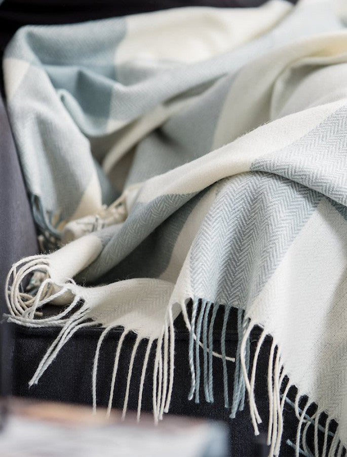 Lambswool Throw - Aqua Block Twill 