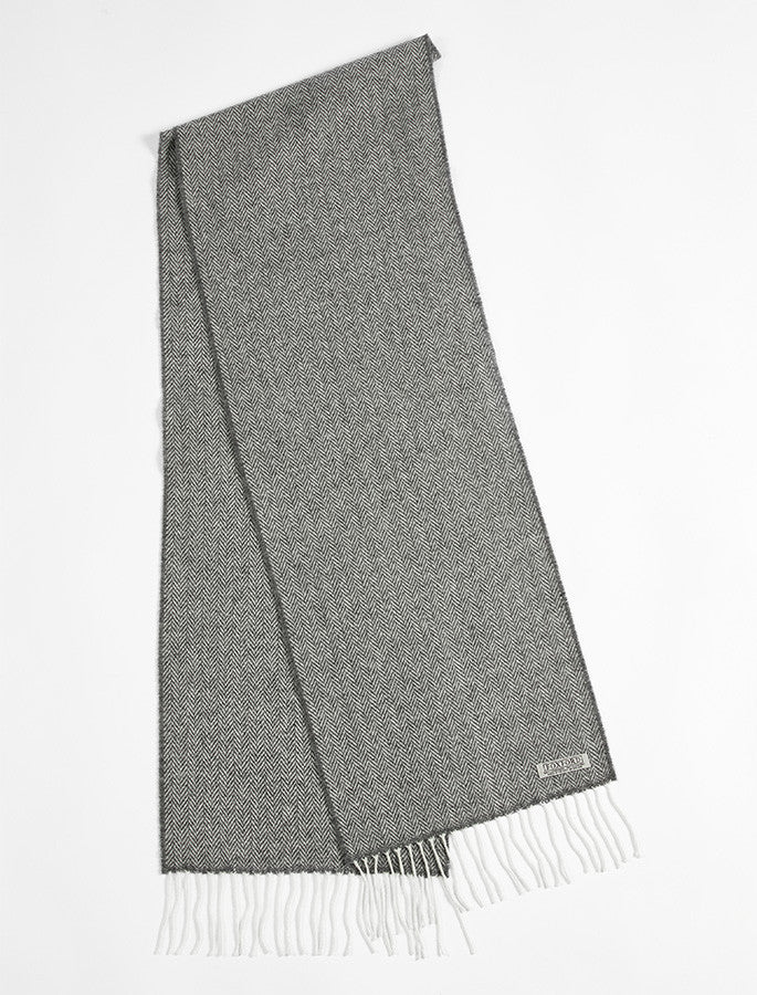 Lambswool Scarf - Grey Herringbone 