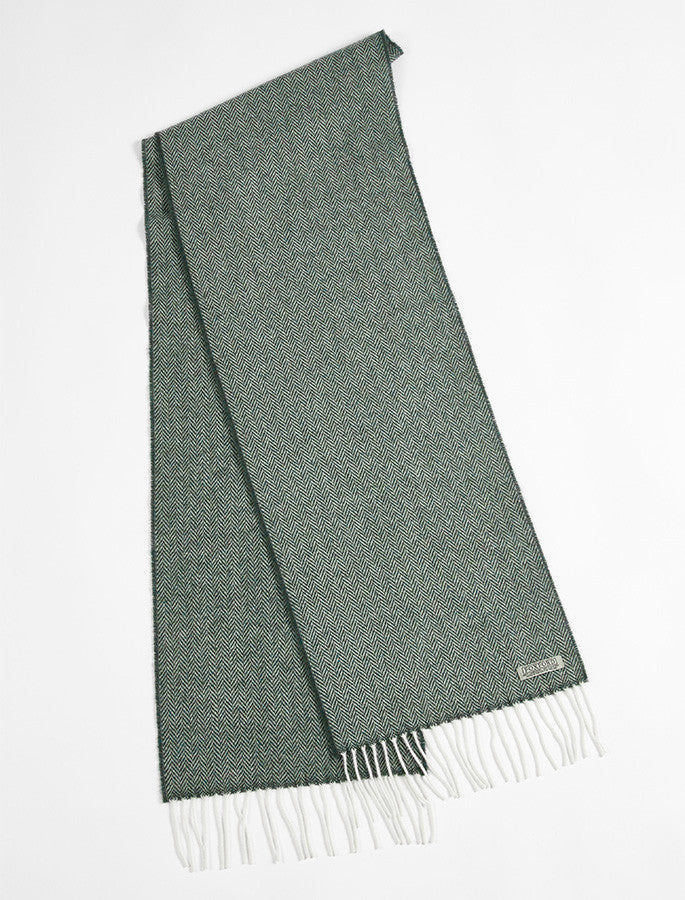 Lambswool Scarf - Malard Green Herringbone 