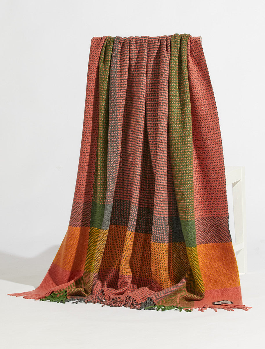 Wool and Cashmere Throw - Orange Green &amp; Pink 