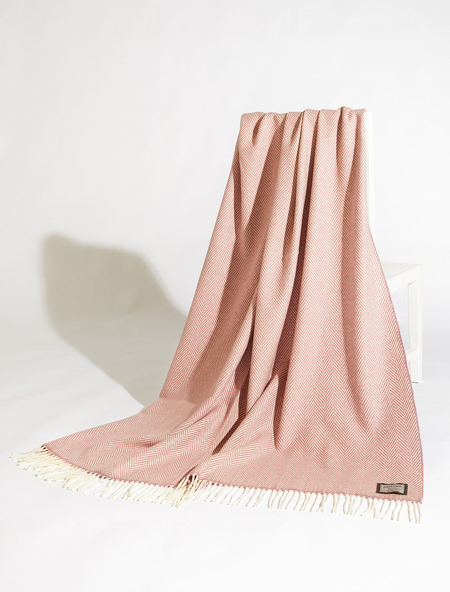 Lambswool Throw - White &amp; Pink 
