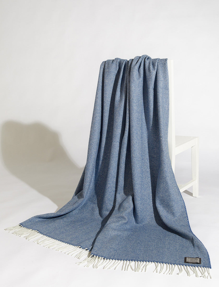 Wool and Cashmere Throw - White &amp; Denim 