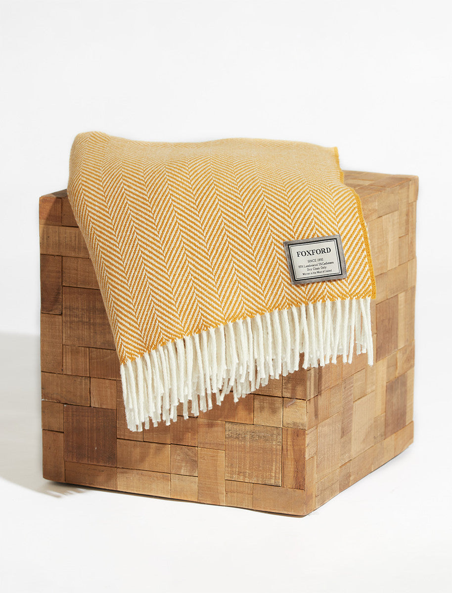 Wool and Cashmere Throw - Mustard White &amp; Fern 