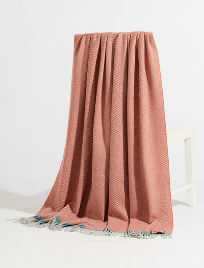Wool and Cashmere Throw - Dusty Pink &amp; Soft Grey 