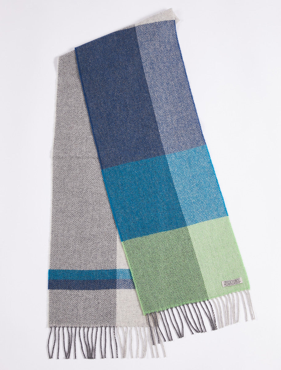 Lambswool Scarf - Light Green Block 