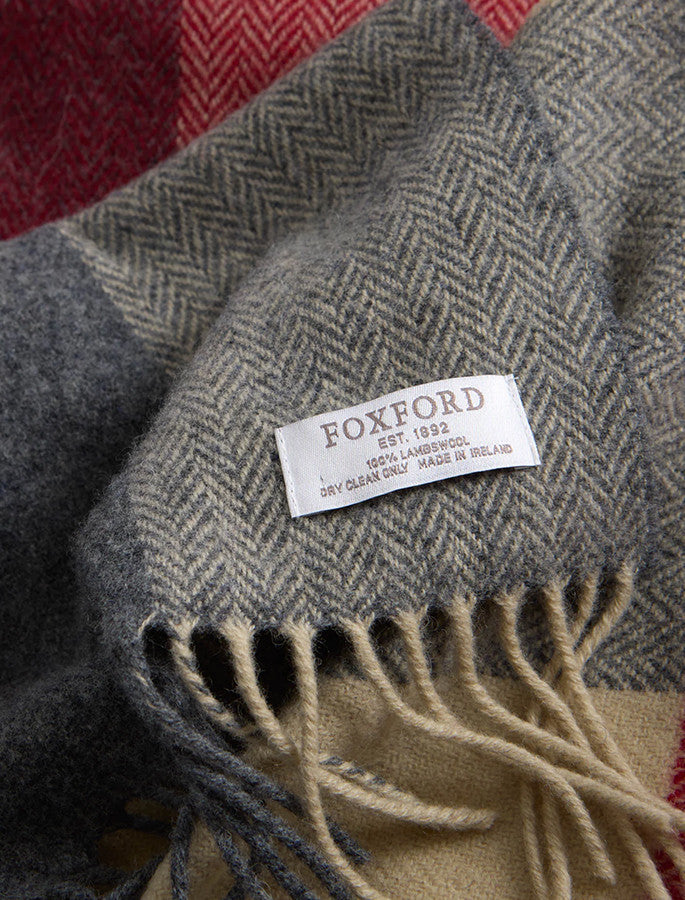 Lambswool Scarf - Tomato Camel Block Stripe