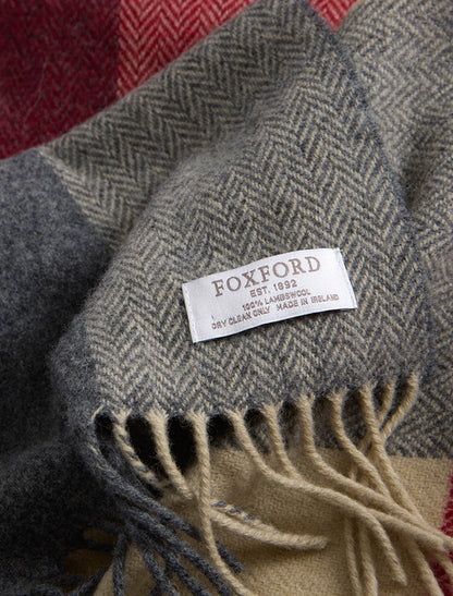 Lambswool Scarf - Tomato Camel Block Stripe
