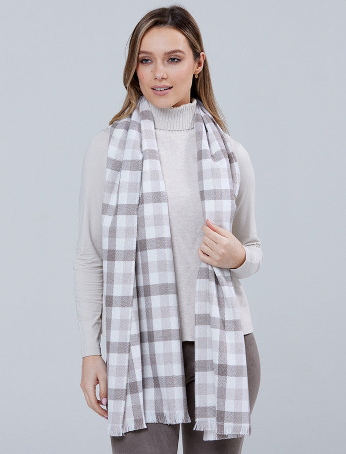 Giant Merino Scarf - Mink Check 