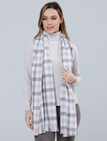 Giant Merino Scarf - Mink Check 