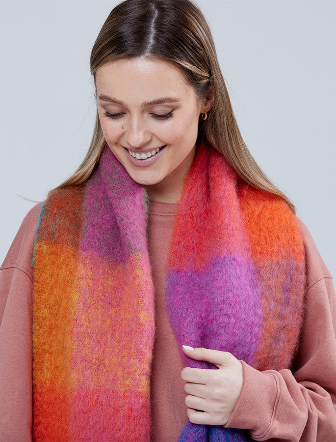 Giant Mohair Scarf - Flame Pink Block 