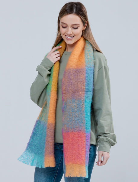 Giant Mohair Scarf - Gold/Blue Block | Foxford Woollen Mills