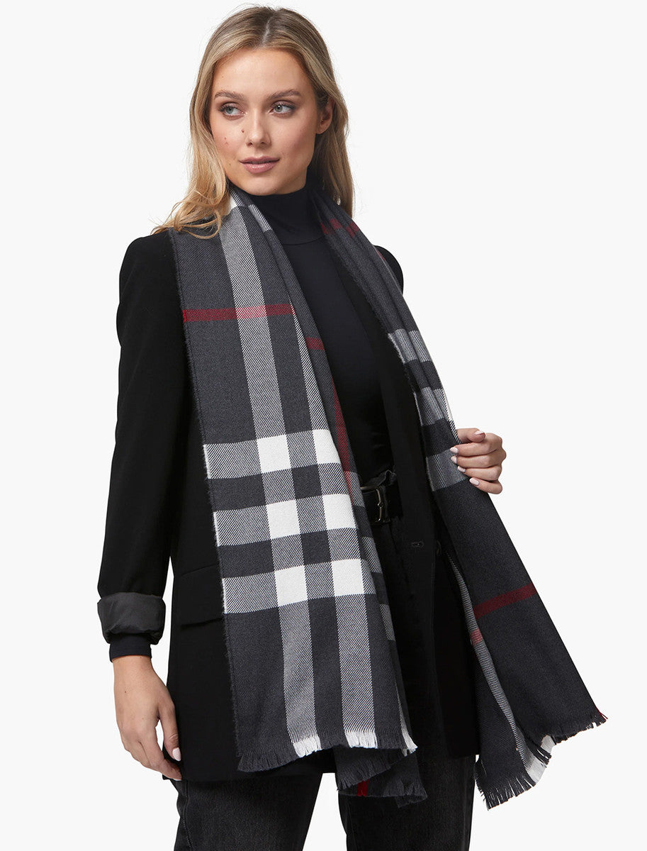 Giant Merino Scarf - Black White &amp; Red 