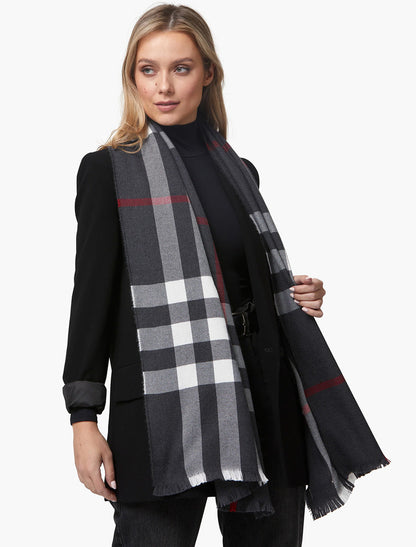 Giant Merino Scarf - Black White &amp; Red 